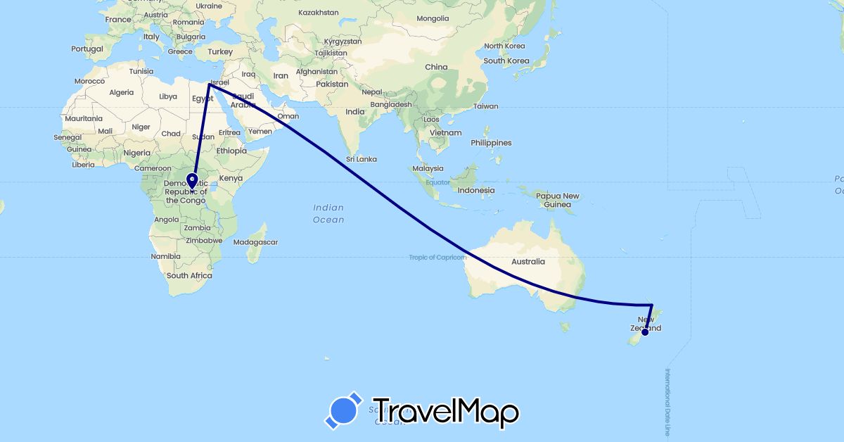 TravelMap itinerary: driving in Democratic Republic of the Congo, Egypt, New Zealand (Africa, Oceania)